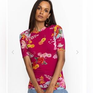 NWT Johnny Was Jade Biya JWLA 3J Workshop Golden Bouquet Mesh Top Tee T-Shirt XS